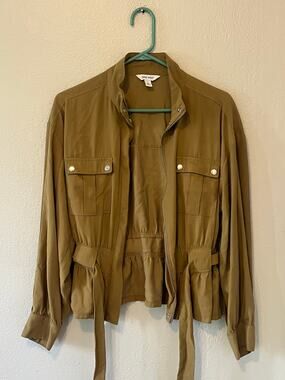 Women's Nine West Tan Belted Utility Zipper front Jacket Coat Size Med